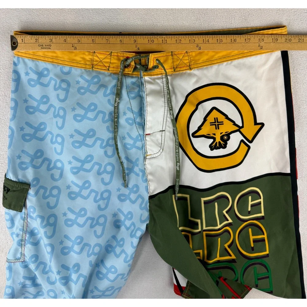LRG Board Shorts Mens 38 Multicolor Colorblock Logo Print Streetwear Swim Trunks